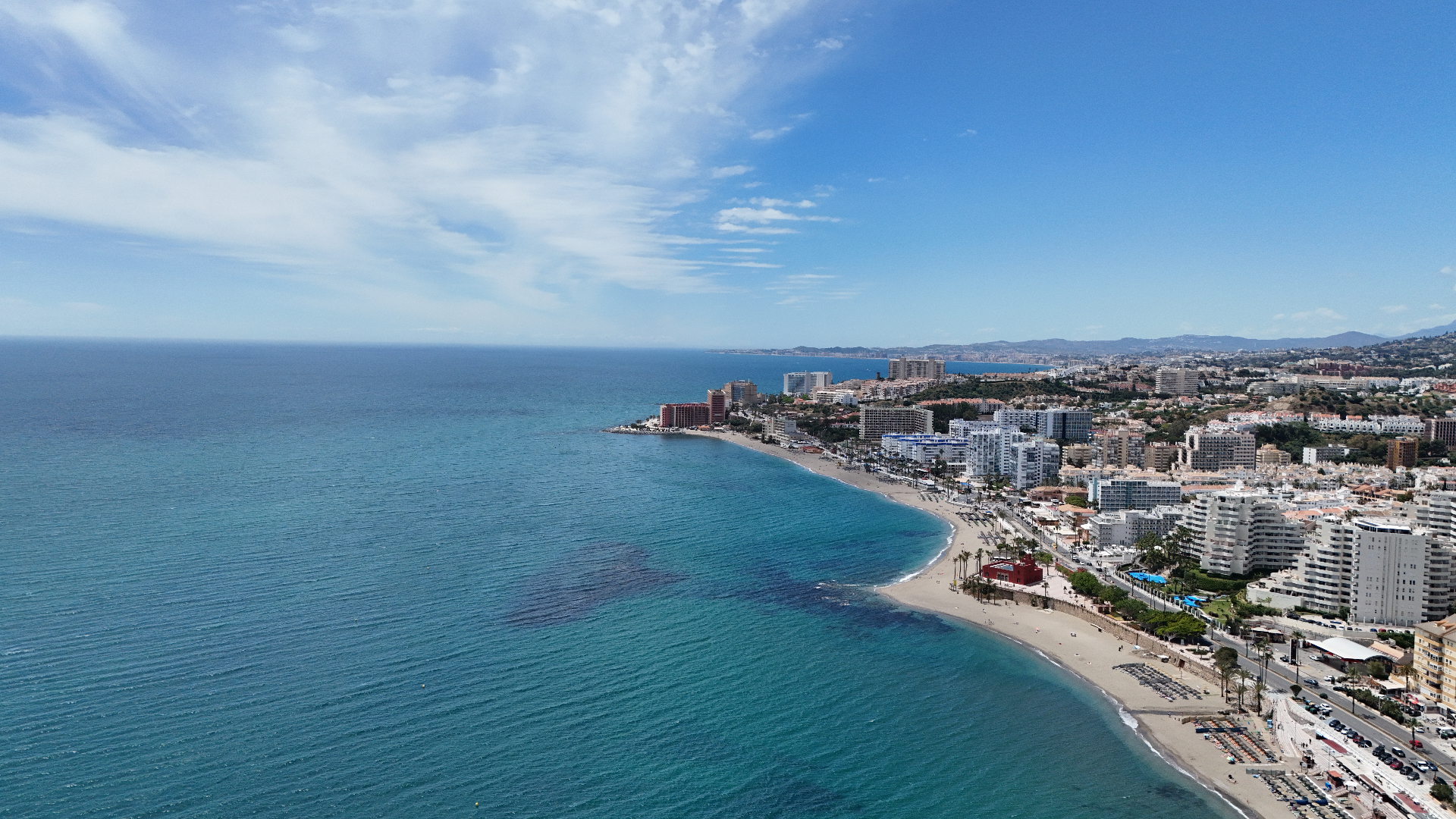 Aerial view of Benalmádena coastline along the Costa del Sol