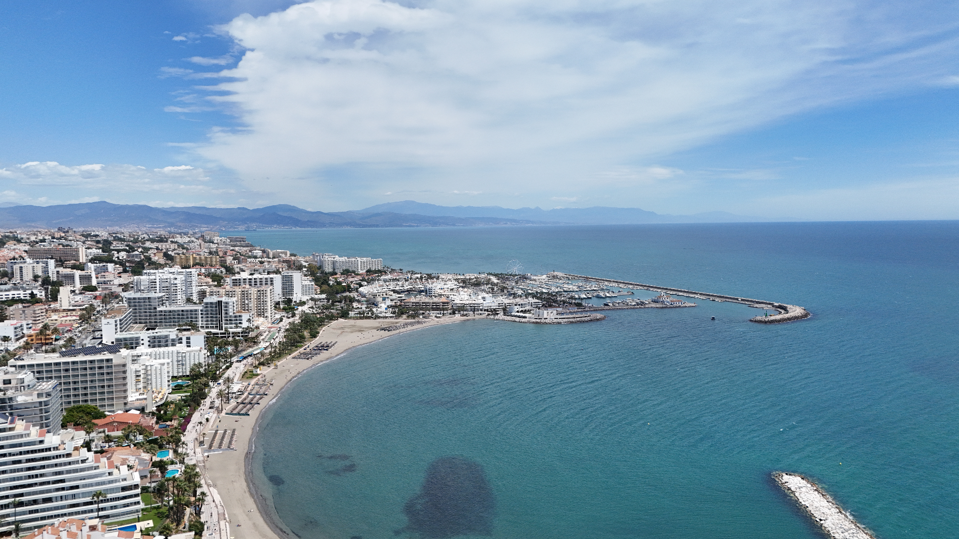 Aerial view of Puerto Marina harbor in Benalmádena